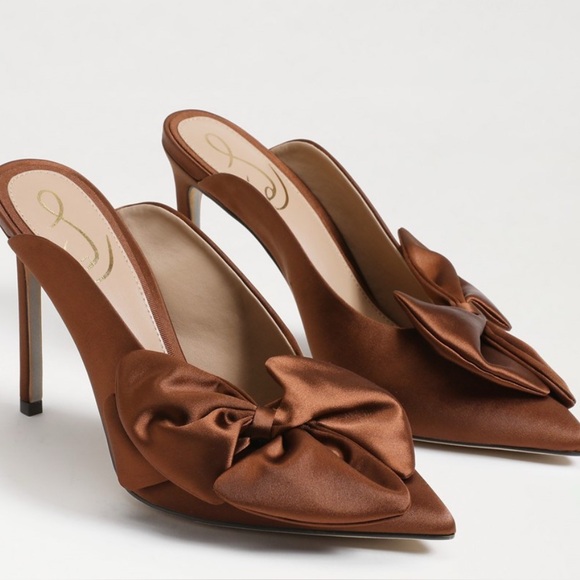 Sam Edelman Shoes - Sam Edelman Azalea brown satin high heel mule bow size 8